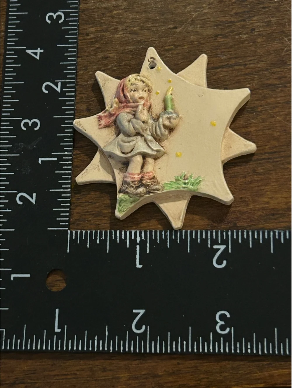 Vintage Ceramic Star-Shaped Ornament with Girl Holding Candle
